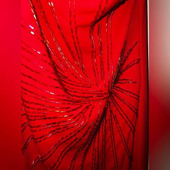 Niki Lavis One Shoulder Red Beaded Gown - Picture 9 of 14